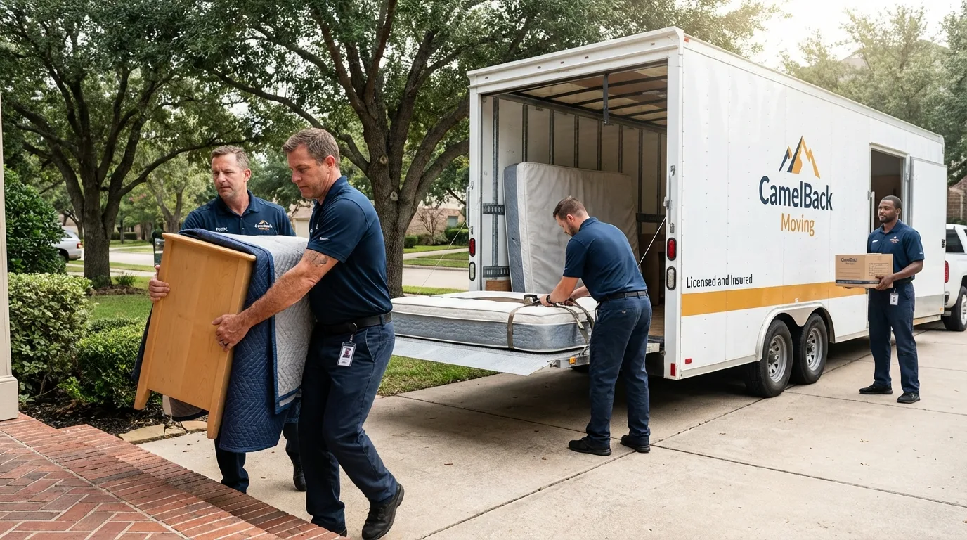 Crew loading residential truck for cross-state move from Century, FL