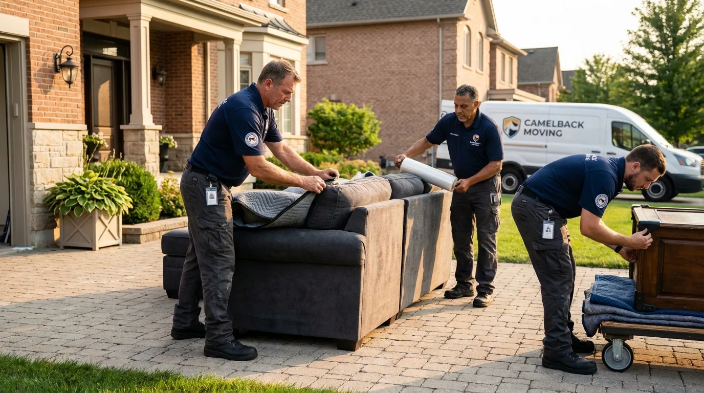 Large estate moving crew wrapping furniture in Century, FL